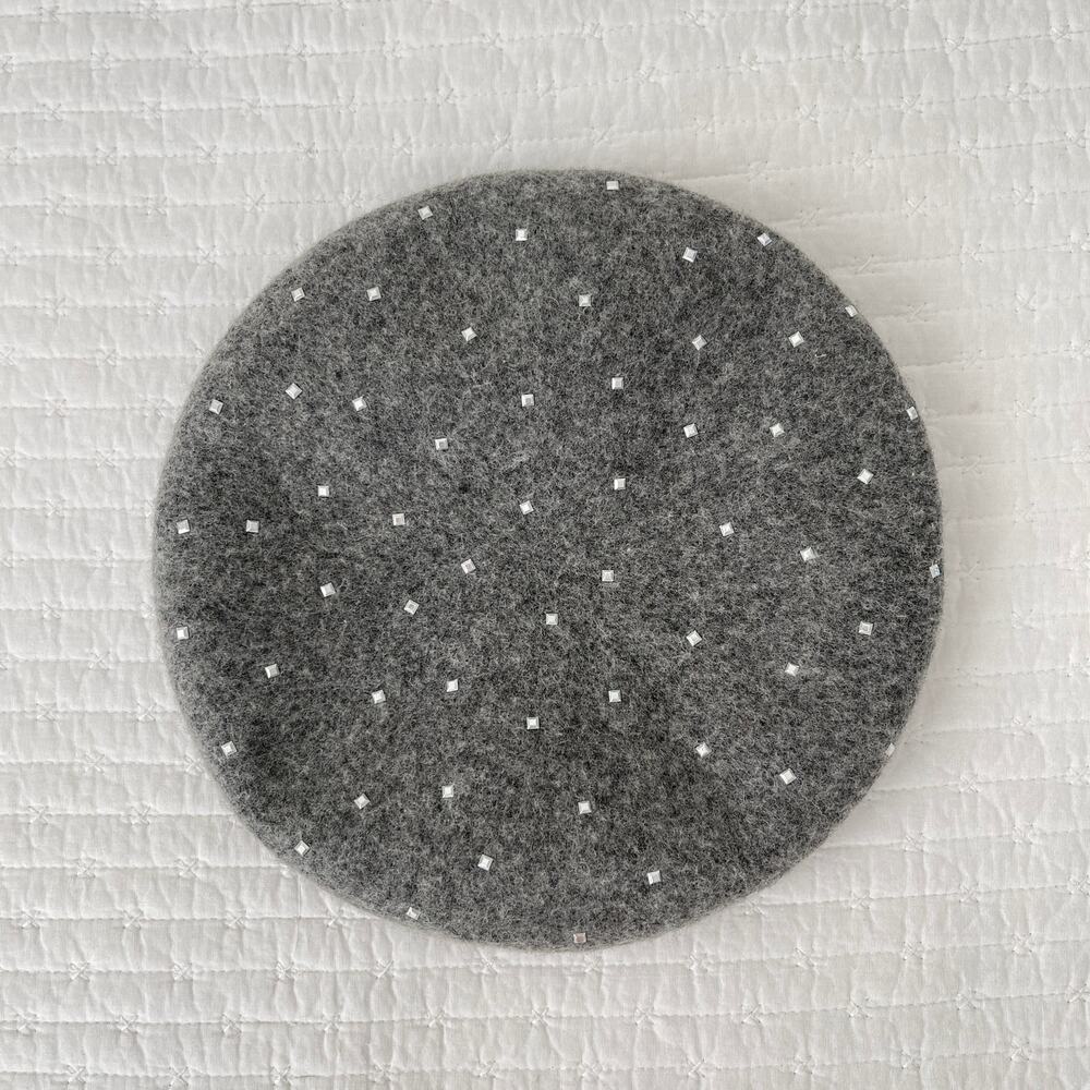 New Calvin Klein Women's Studded Wool Beret Hat in Medium Gray One Size